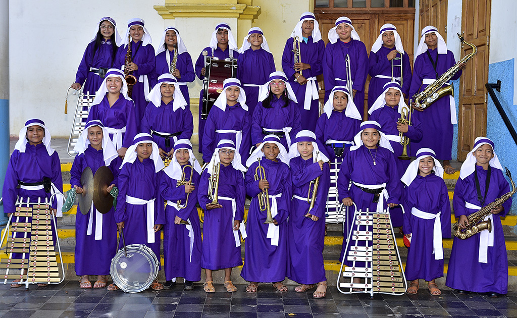 Estudiantes pertenecientes a la Orquesta Infantil Don Bosco de Masaya.