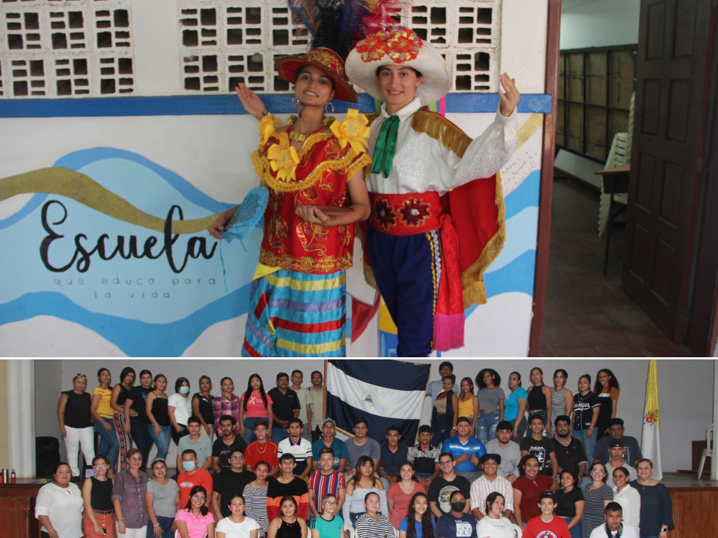 Jóvenes del Centro Juvenil Don Bosco en la celebración del mes patrio.