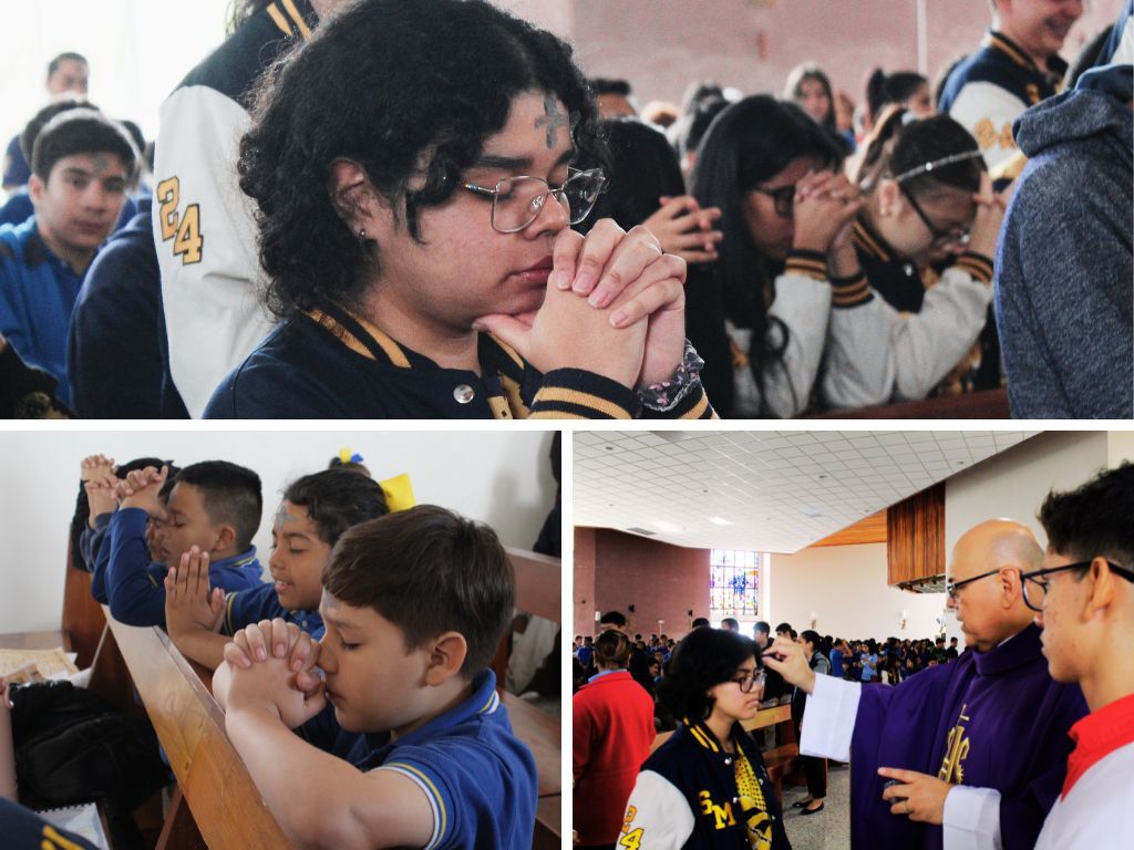 Los colaboradores administrativos y estudiantes de cuarto grado a bachillerato del Instituto Salesiano San Miguel recibieron la Cruz de Miércoles de Ceniza. 