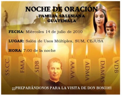 Noche de oración para recibir a Don Bosco. 