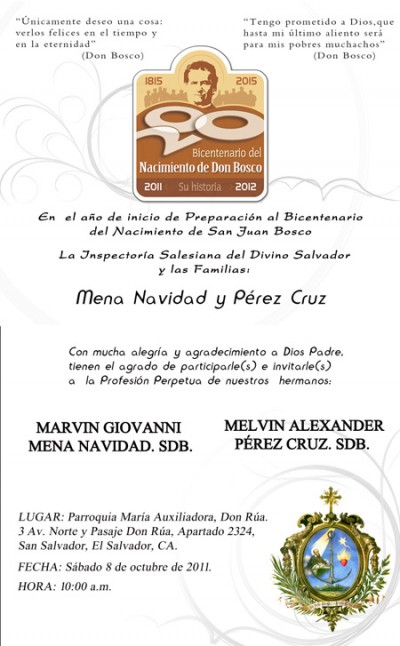 Invitación a Profesión Perpetua.