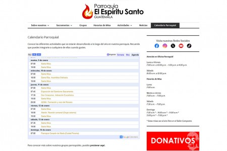 El calendario se puede encontrar en la web oficial de la parroquia El esp&iacute;ritu Santo.