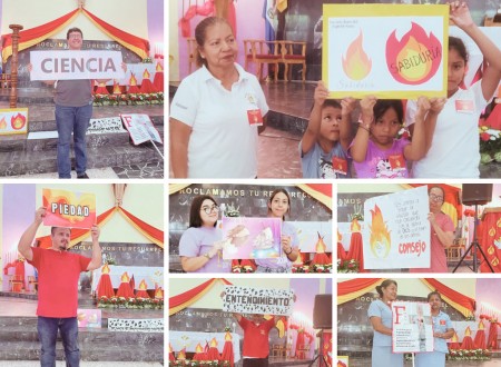 Miembros de los grupos parroquiales se congregan durante la Vigilia de Pentecostés para reflexionar sobre los dones del Espíritu Santo y su camino hacia la santidad.
