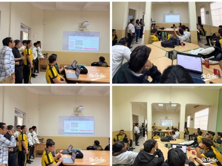 Estudiantes del Colegio Salesiano Santa Cecilia de la especialidad de Sistemas Informáticos e Inglés presentan los avances de su proyecto web a representantes de la Parroquia Don Rúa, en el marco de su visita técnica.