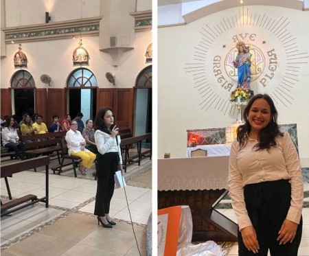 Claudia Yulisa Zelaya Sabillón, del Centro Miguel Rúa, en el momento de su Promesa como Salesiana Cooperadora, acompañada por miembros de la Asociación y la comunidad salesiana en un ambiente de alegría y compromiso.