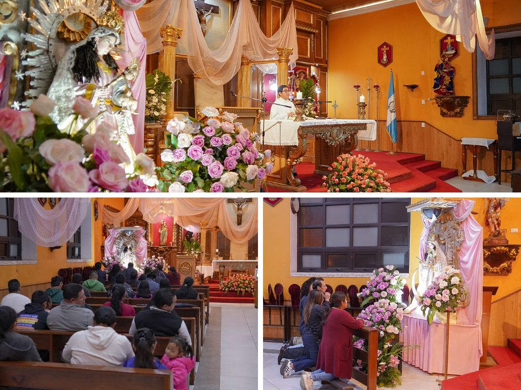 Fieles de la Parroquia El Espíritu Santo rezan la novena a Nuestra Señora del Rosario, Patrona de Guatemala.